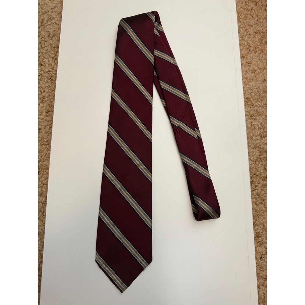 Sturbridge Mens Silk Repp Stripe Tie Burgundy Tan Navy Blue USA Made Necktie
